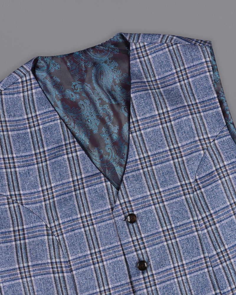 Bayoux Blue Plaid Waistcoat  V2143-36, V2143-38, V2143-40, V2143-42, V2143-44, V2143-46, V2143-48, V2143-50, V2143-52, V2143-54, V2143-56, V2143-58, V2143-60