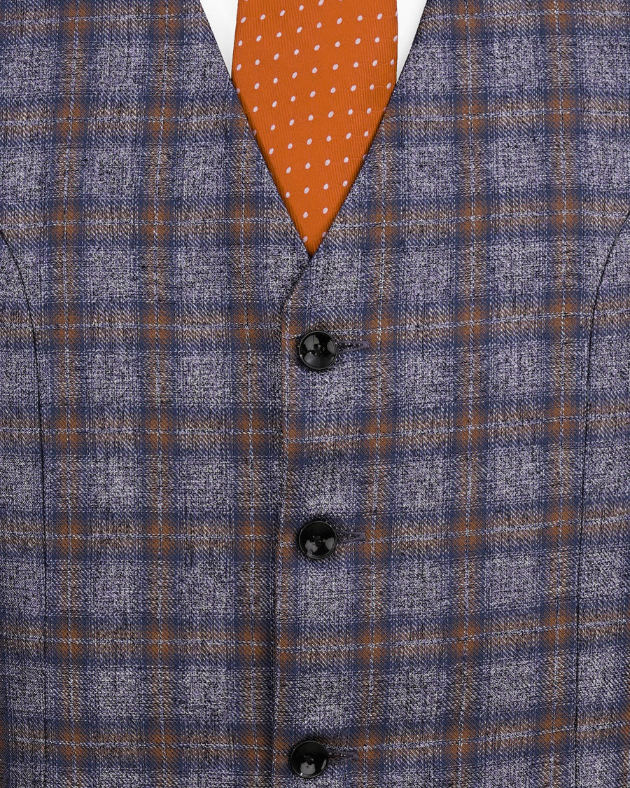 Martini Gray with Potters Brown Plaid Single Breasted Waistcoat V2147-36, V2147-38, V2147-40, V2147-42, V2147-44, V2147-46, V2147-48, V2147-50, V2147-52, V2147-54, V2147-56, V2147-58, V2147-60