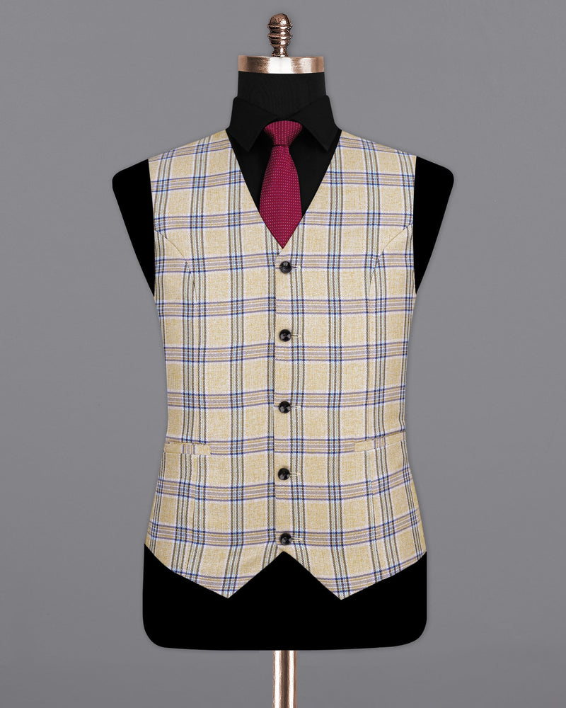 Coriander Light Brown with Rhino Blue Plaid Waistcoat  V2155-36, V2155-38, V2155-40, V2155-42, V2155-44, V2155-46, V2155-48, V2155-50, V2155-52, V2155-54, V2155-56, V2155-58, V2155-60