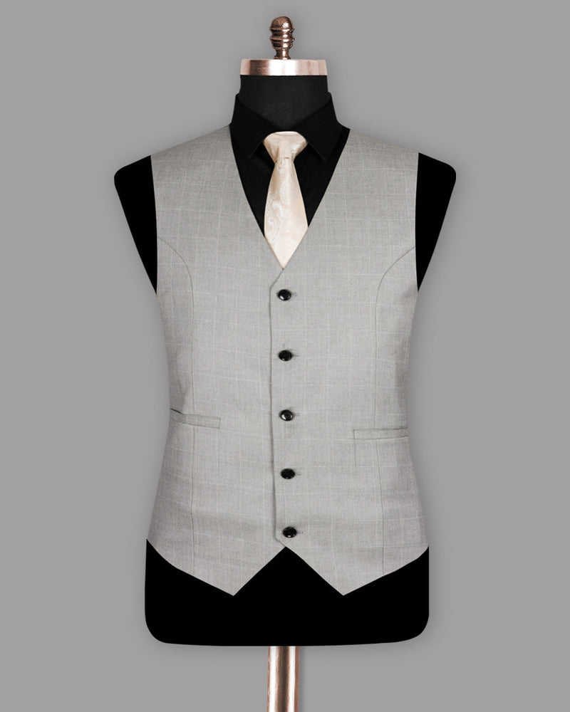 Fog Grey Subtle Windowpane Wool Rich  Waistcoat V240-56, V240-36, V240-38, V240-40, V240-42, V240-44, V240-46, V240-48, V240-50, V240-52, V240-58, V240-60, V240-54