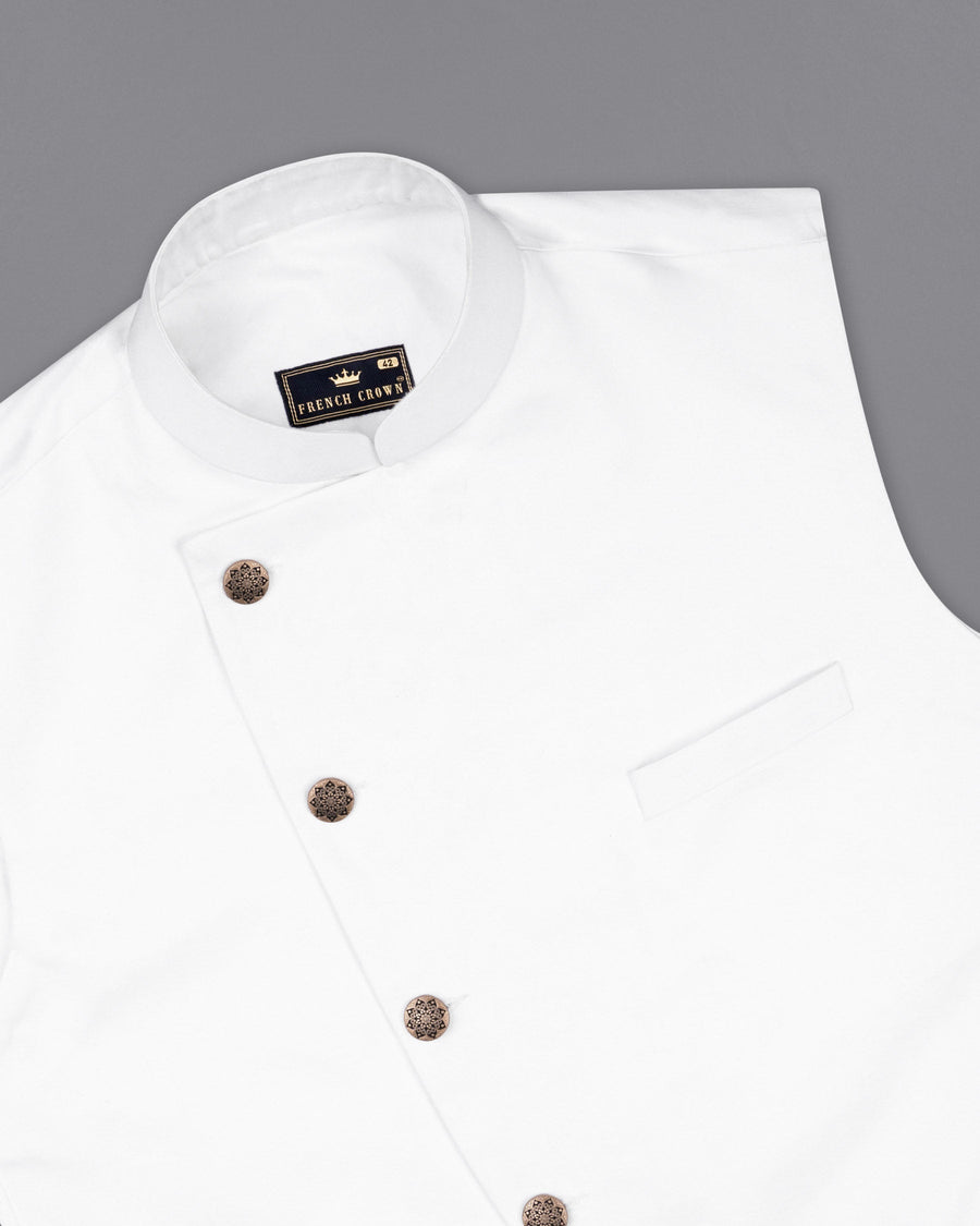Bright White Cross Buttoned Cotton Nehru Jacket