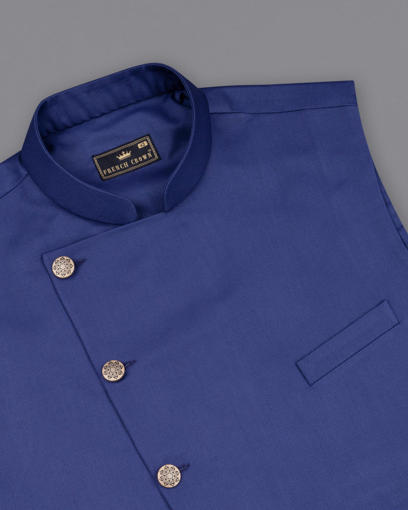 Space Blue Cross Buttoned Nehru Jacket