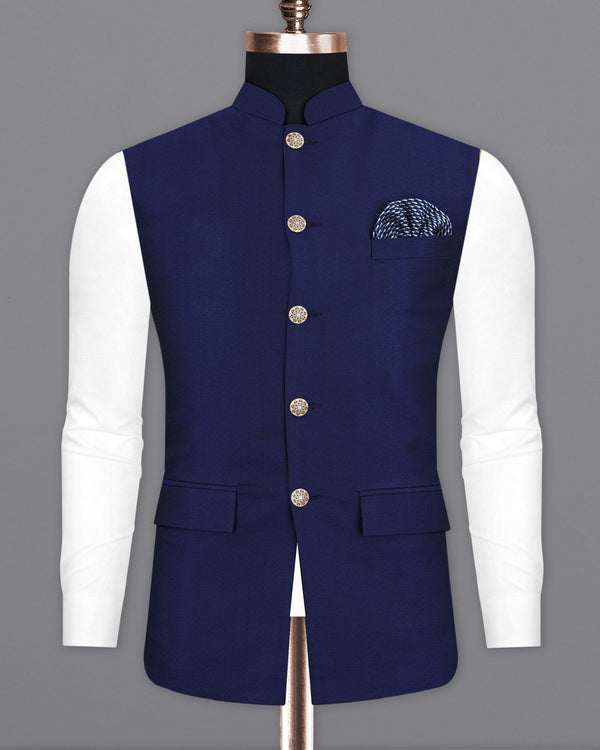 Cloud Burst Blue Textured  Nehru Jacket