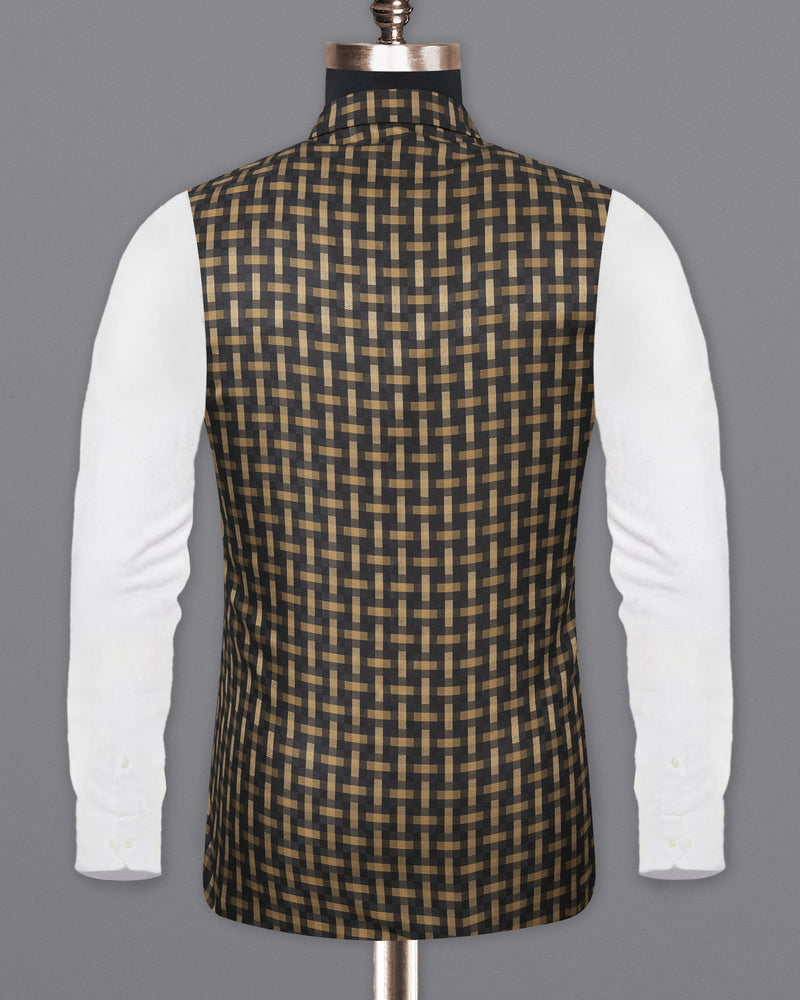 Smoky Black and Harvest Gold Plaid Nehru Jacket