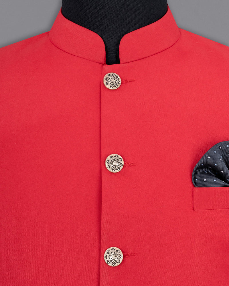 Jasper Red Solid Nehru Jacket