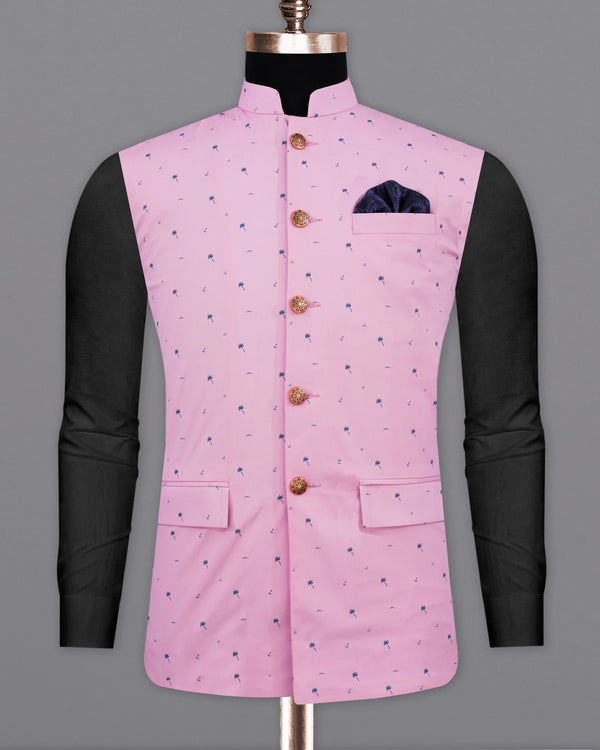 Melanie Pink with Fiord Blue Printed Premium Cotton Designer Nehru Jacket WC2161-38, WC2161-39, WC2161-40, WC2161-42, WC2161-44, WC2161-46, WC2161-48, WC2161-50, WC2161-52