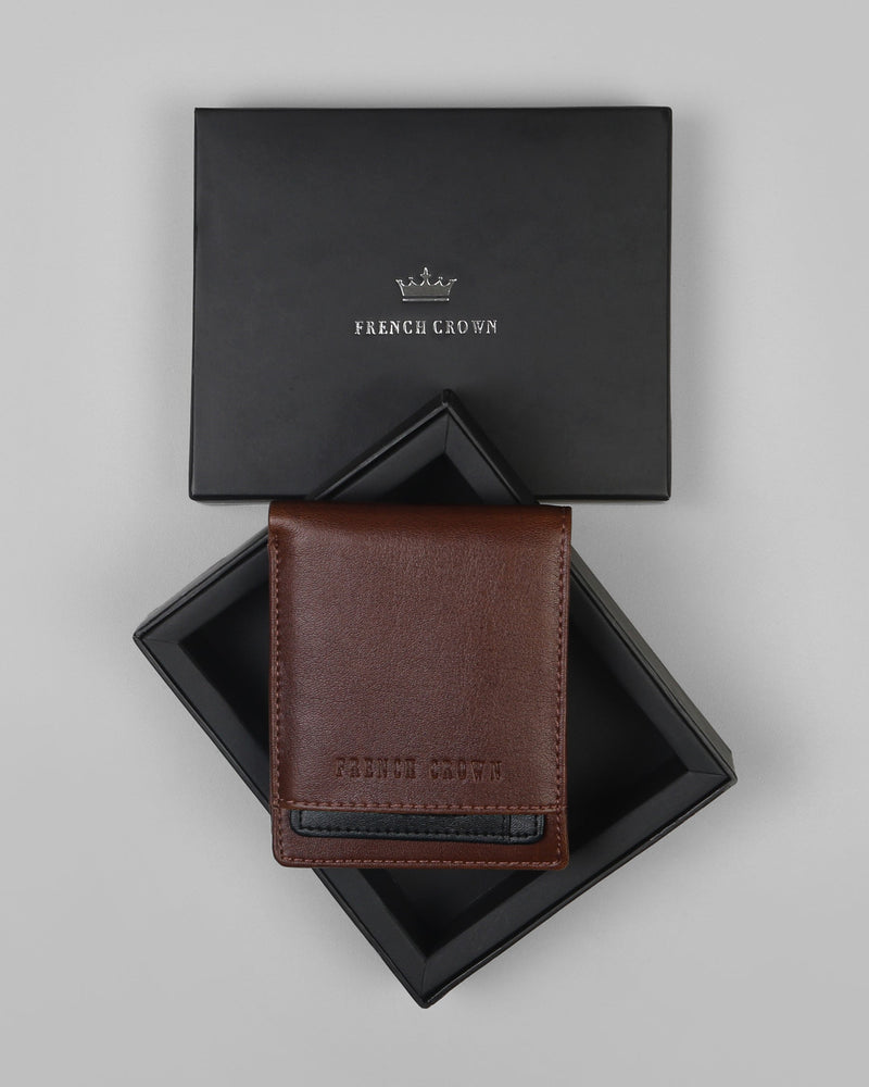 Tan with Black Vegan Leather Handcrafted Wallet and Card Holder Set WT25