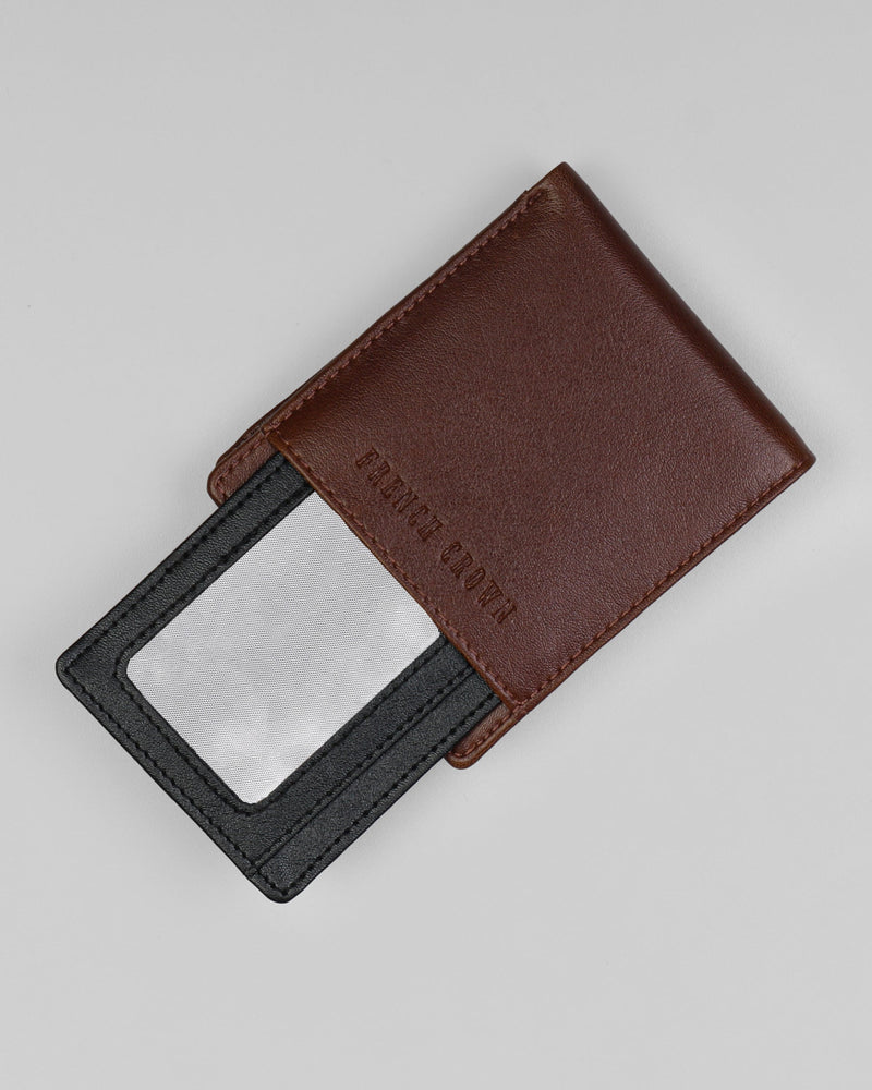 Tan with Black Vegan Leather Handcrafted Wallet and Card Holder Set WT25