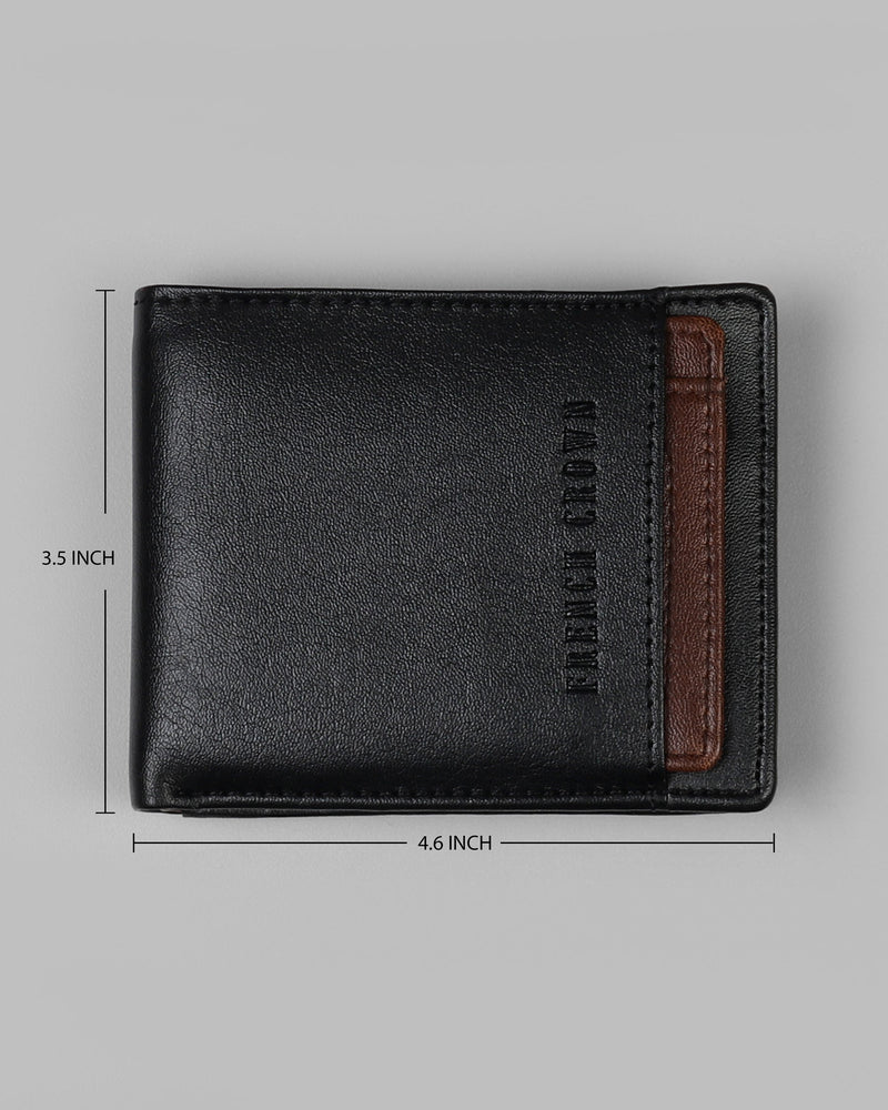 Black with Tan Vegan Leather Handcrafted Wallet and Card Holder Set WT27