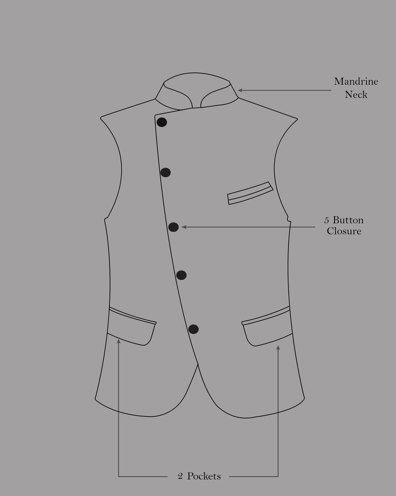 Jade Black Diamond textured Cross Buttoned Nehru Jacket